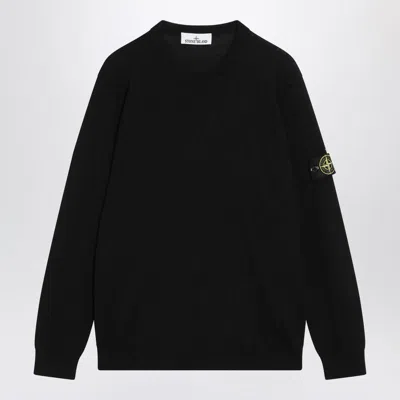 Stone Island Stretch Wool Crewneck Sweater With Reverse Stitch Details In Black