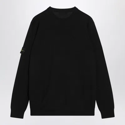 Stone Island Stretch Wool Crewneck Sweater With Reverse Stitch Details In Black
