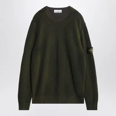 Stone Island Two-tone Fern-coloured Cotton Sweater In Green