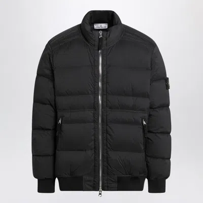 Stone Island Puffy Jacket With High Collar And Ribbed Detailing In Black
