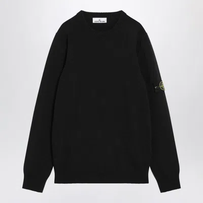 Stone Island Fancy Yarn Crewneck Jumper With Brushed Texture In Black