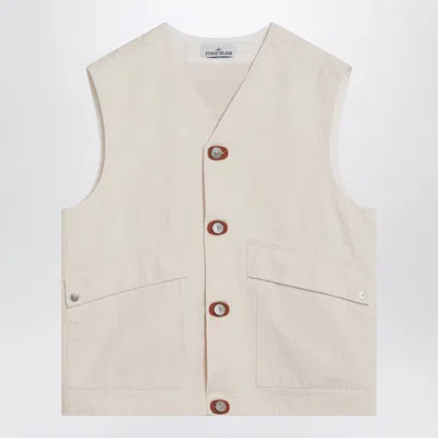 Stone Island Ivory Cotton Vest In Neutral