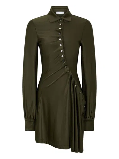Rabanne Ruched Button Long-sleeve Mini Shirtdress In Gray