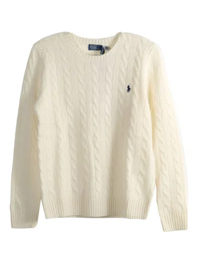 Polo Ralph Lauren Classic Cable Knit Sweater With Round Neckline And Ribbed Details In White