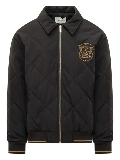 Drôle De Monsieur La Veste Slogan Tresses Quilted Woven Jacket In Black