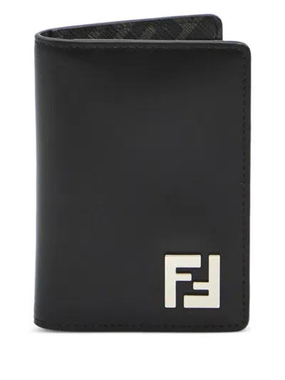 Fendi Ff Squared Leather Bi-fold Card Holder Accessories In Black