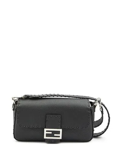 Fendi Baguette Macro-stitch Messenger Bag In Black