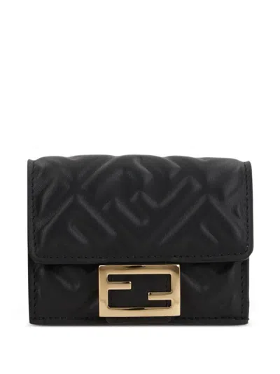 Fendi Nappa Leather Uette Micro Trifold Wallet Accessories In Black