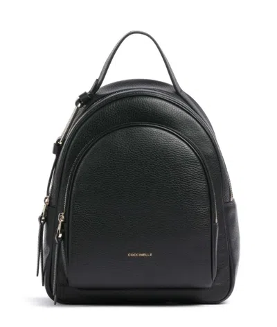 Coccinelle Leather Backpack With A Granular Texture In Black