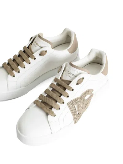 Dolce & Gabbana Portofino Light Strobel Leather Low-top Sneakers In White