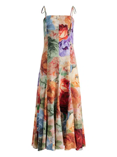 Alice And Olivia Jeanette Midikleid Mit Blumen-print In Multi