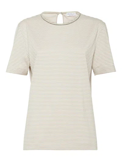 Brunello Cucinelli Cotton Jersey T-shirt With Shiny Details In Gray