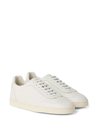 Brunello Cucinelli Smooth Leather Sneakers With Minimalist Design In Neutral