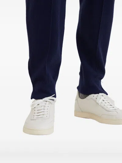 Brunello Cucinelli Smooth Leather Sneakers With Minimalist Design In Neutral