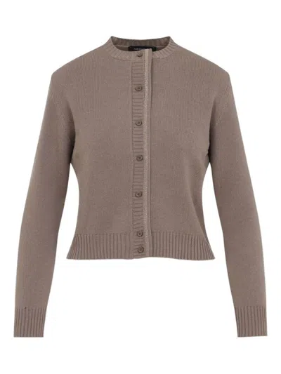 Fabiana Filippi Wool Blend Crew Neck Jacket With Embellished Placket In Brown