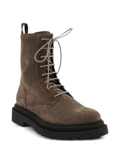 Brunello Cucinelli Suede Combat Boots Monile In Brown