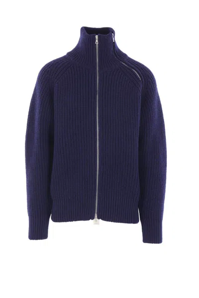 Dries Van Noten Gerippter Pullover Mit Reissverschluss In Blue