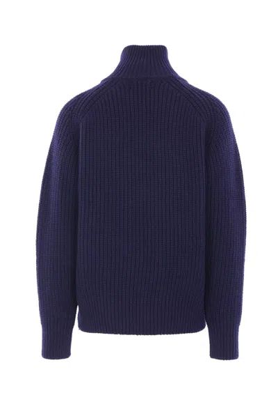 Dries Van Noten Gerippter Pullover Mit Reissverschluss In Blue
