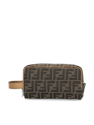 Fendi Beauty Case Small Ff Jacquard Beauty Case In Jacquard Ff Brown In Multi