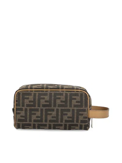 Fendi Beauty Case Small Ff Jacquard Beauty Case In Jacquard Ff Brown In Multi