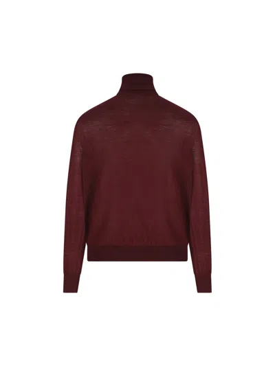 Saint Laurent Wool Turtleneck Sweater Long Sleeves In Red