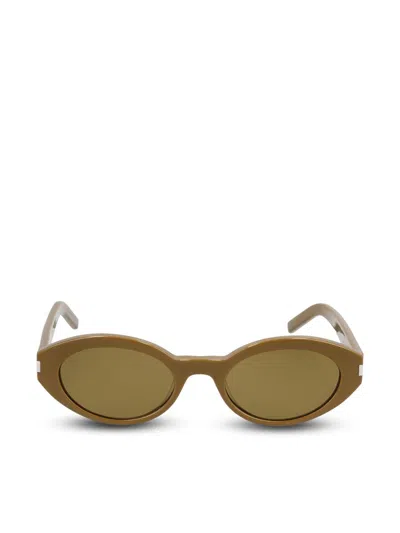 Saint Laurent Oval Frame Sunglasses Dark Lenses In Brown