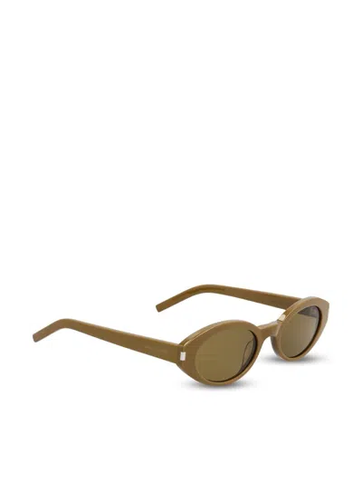 Saint Laurent Oval Frame Sunglasses Dark Lenses In Brown