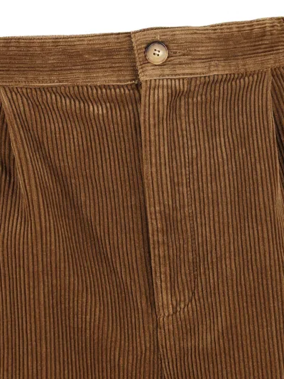 Saint Laurent Straight-leg Pleated Cotton-corduroy Trousers In Brown