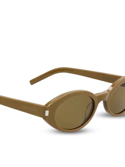 Saint Laurent Oval Frame Sunglasses Dark Lenses In Brown