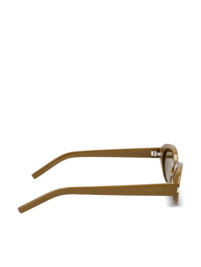 Saint Laurent Oval Frame Sunglasses Dark Lenses In Brown
