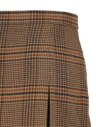 Saint Laurent Wool And Cashmere Prince Of Wales Midi Skirt Clothing In Brown