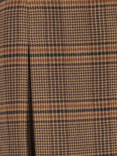 Saint Laurent Wool And Cashmere Prince Of Wales Midi Skirt Clothing In Brown