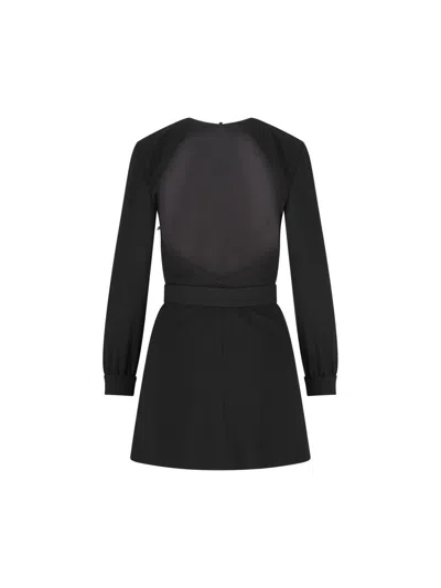 Saint Laurent Wool-cotton Belted A-line Mini Dress In Black