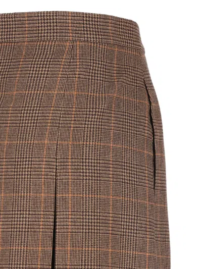 Saint Laurent Midi Skirt In Prince Of Wales Wool And Cashmere In Brown