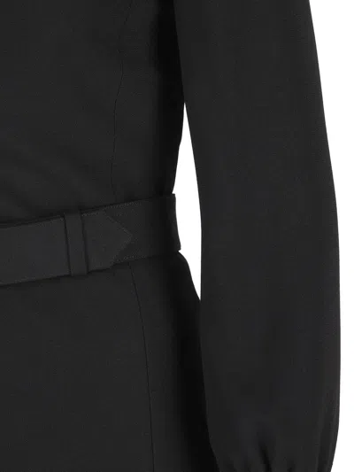 Saint Laurent Wool-cotton Belted A-line Mini Dress In Black