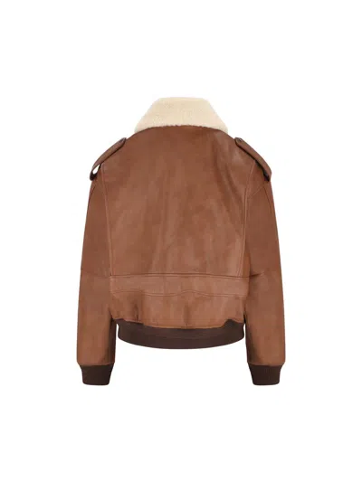 Saint Laurent Bomber Jacket In Hammered Leather And Shearling In Brown