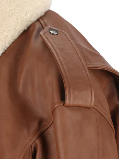Saint Laurent Bomber Jacket In Hammered Leather And Shearling In Brown