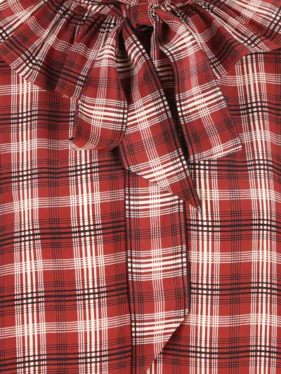 Saint Laurent Silk Blouse With Plaid Pattern And Ruffles In Red