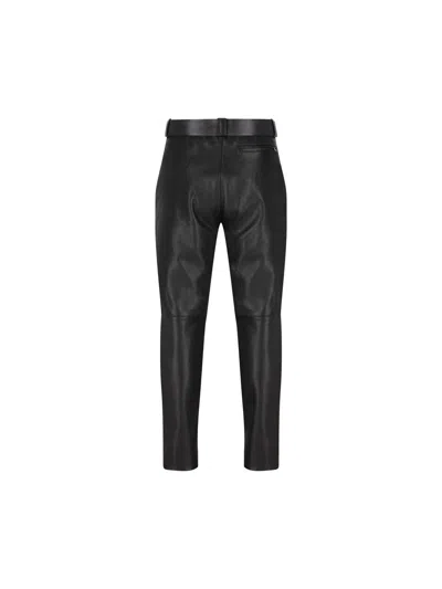Saint Laurent Hammered Leather Belted Pants In Black