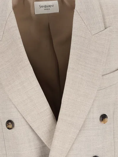 Saint Laurent Cappuccino Wool Blazer In Neutral