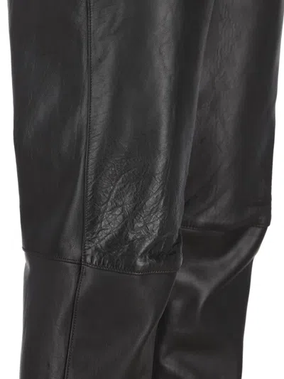 Saint Laurent Hammered Leather Belted Pants In Black