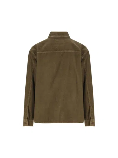 Saint Laurent Corduroy Flap-pocket Shirt In Green