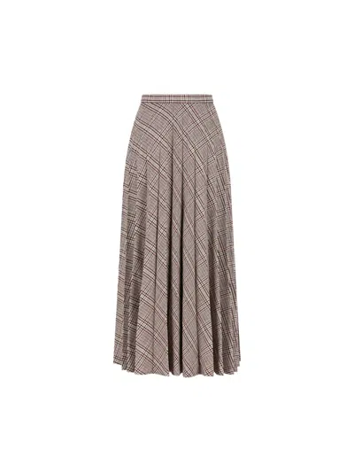Saint Laurent Pleated Check-pattern Maxi Skirt In Gray