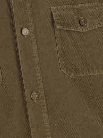 Saint Laurent Corduroy Flap-pocket Shirt In Green