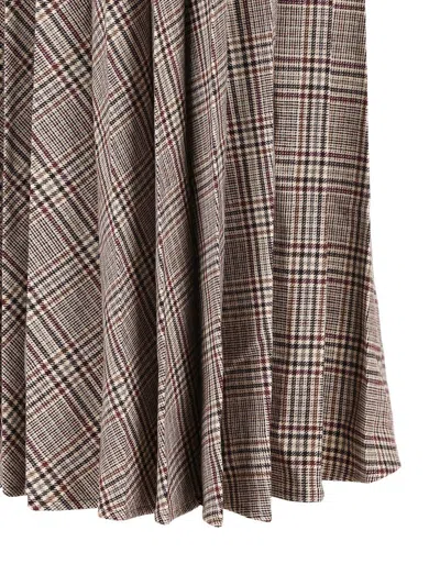Saint Laurent Pleated Check-pattern Maxi Skirt In Gray