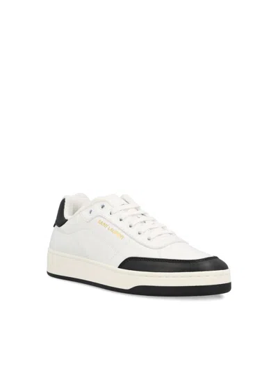 Saint Laurent Smooth Leather Sneakers Contrast Panel In White