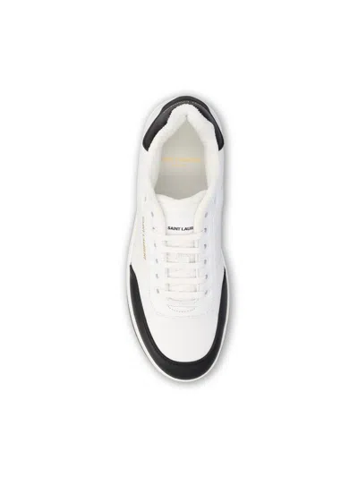 Saint Laurent Smooth Leather Sneakers Contrast Panel In White