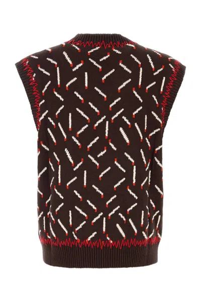 Bottega Veneta Men Brown Jacquard Vest With Matchstick Pattern In Brown