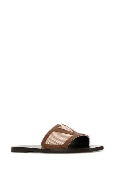 Valentino Man Multicolor Sandals & Slides In Brown