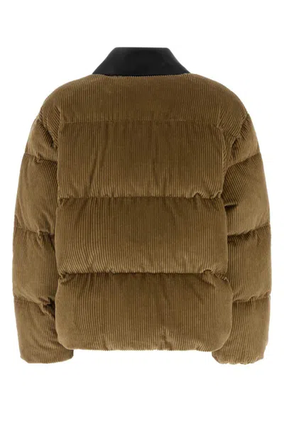 Miu Miu Corduroy Padded High Collar Down Jacket In Brown